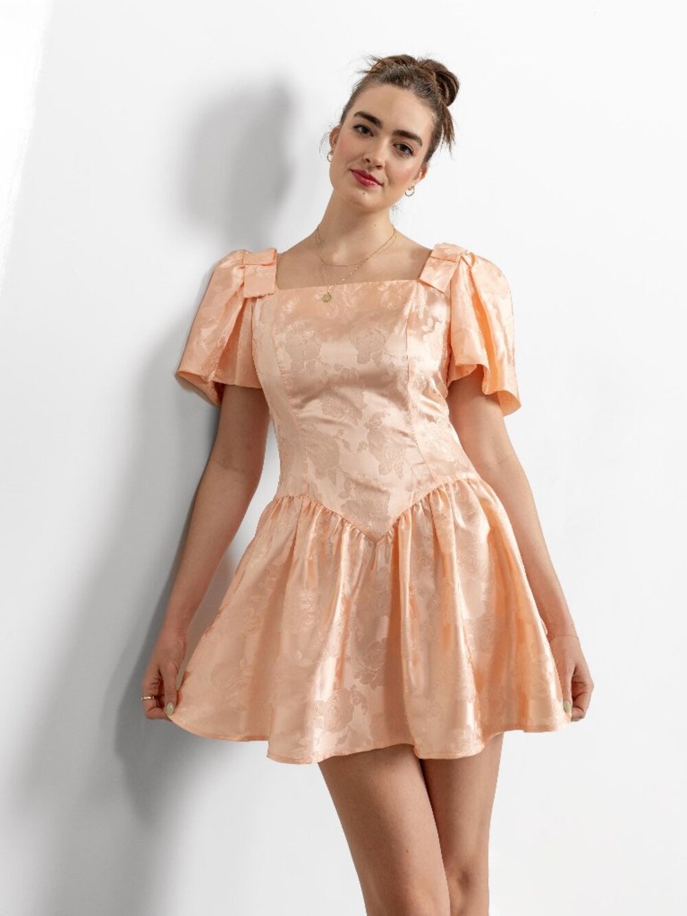 PINK PROM DRESS Jacquard Vintage 80's Off The Shoulder Puffy Floral / Medium